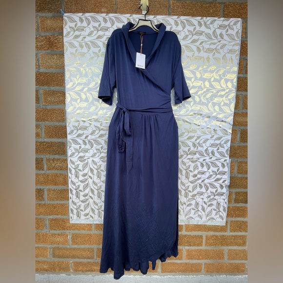 Quince Dresses & Skirts - Quince Blue Tencel Lyocell Wrap Maxi Dress XL | Minimalist Quiet Luxury NWT